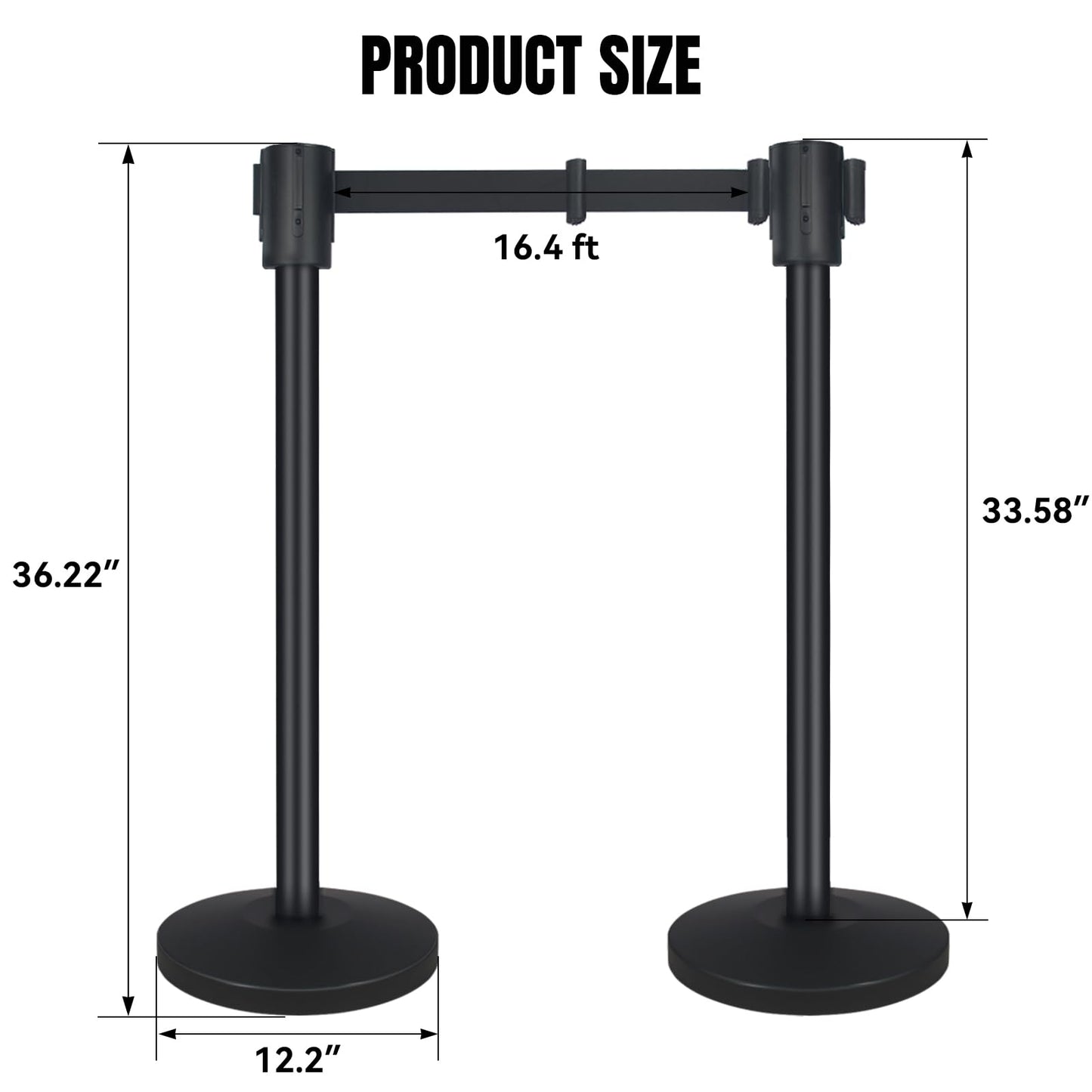 QKA Crowd Control Barriers with 16.4' Retractable Belt 2Pack Stainless Steel Stanchion Posts Queue Line Pole Stanchions, Black