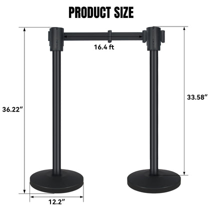 QKA Crowd Control Barriers with 16.4' Retractable Belt 2Pack Stainless Steel Stanchion Posts Queue Line Pole Stanchions, Black