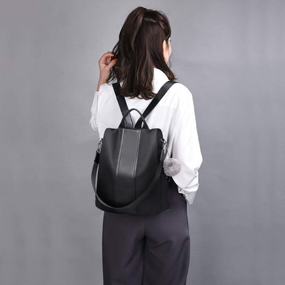 Miss Lulu Anti Theft Backpack for Ladies – Black Waterproof Rucksack School & Work Bag | Womens Backpack Travel Essentials with Pom Pom