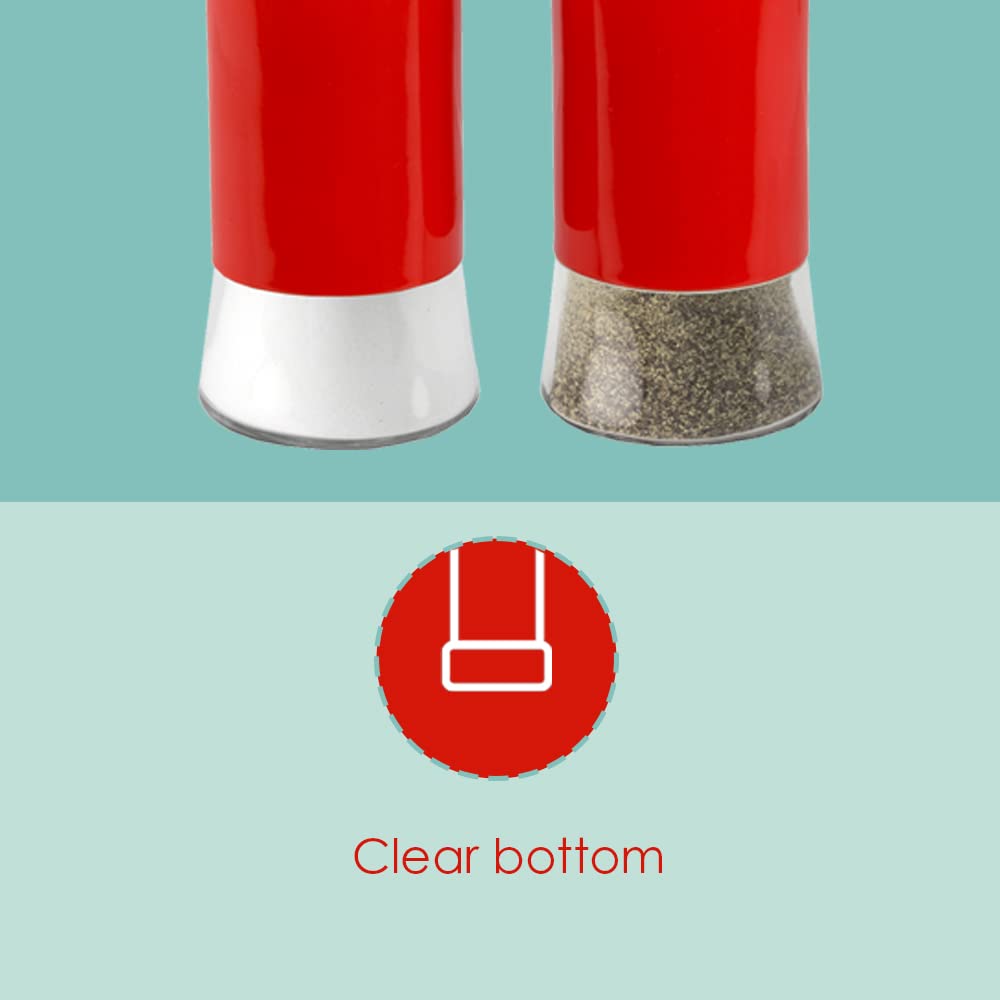 Retro-Styled Stainless Steel Salt and Pepper Shakers (Red), By Home Basics | 2 Piece Shakers for Salt, Pepper, Cumin, Cinnamon, Paprika, and More | With See-Through Glass Bases