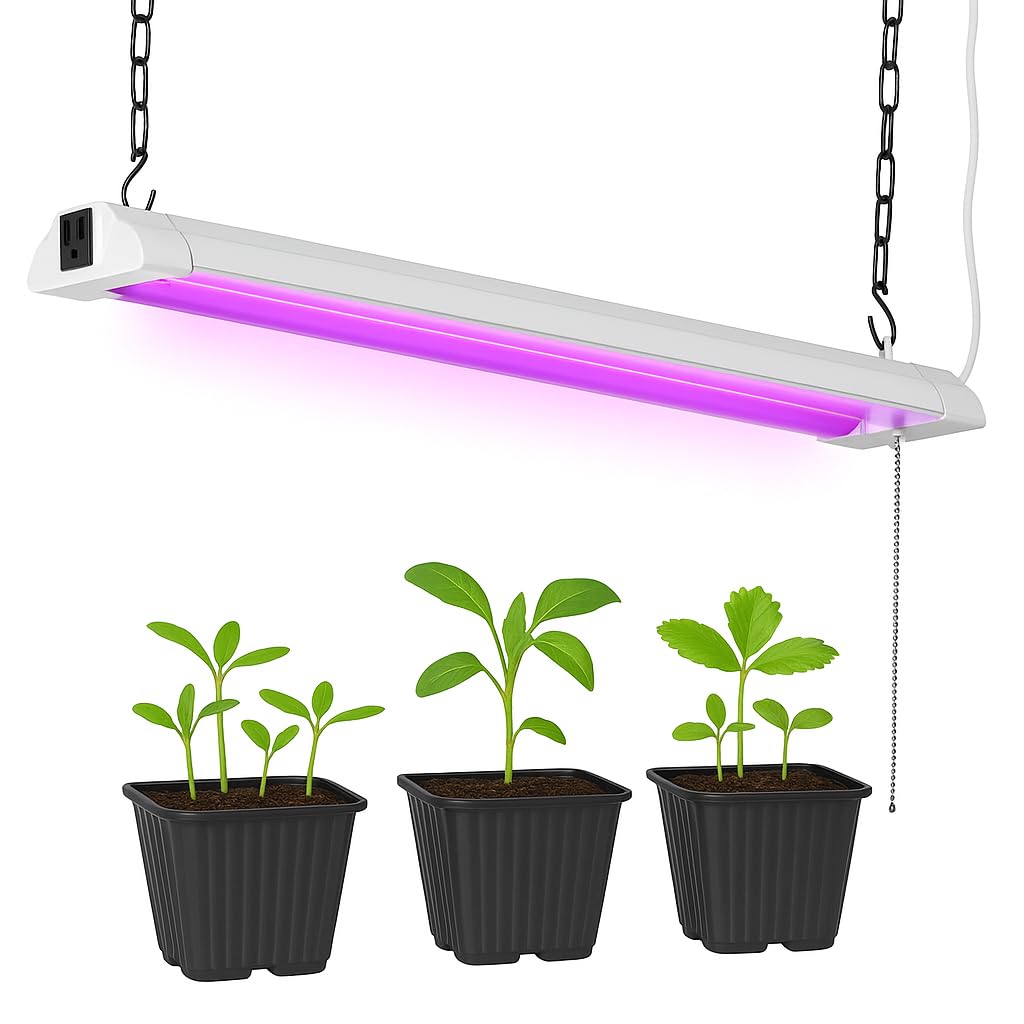 ENATECLITE 2FT LED Grow Lights for Indoor Plants, Full Spectrum 2100LM & Red Blue Light, Pull Chain Switch & Linkable for Indoor Plants, Hydroponics, Seedlings, Flowers