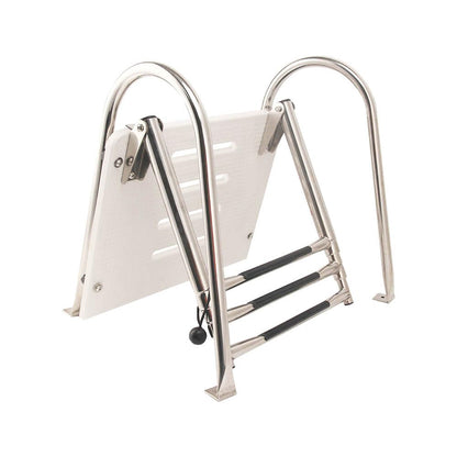 Mojiate Universal Inboard/Outboard Swimming Ladder with Fiberglass Platform, Telescopic Boat Ladder with 2 Handrails, Extendable Folding Stepladder for Marine, Ship, Yacht and More (3 - Step)