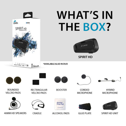 Cardo Systems Spirit Motorcycle Bluetooth Communication Headset, 2-Way Bluetooth, Thin 32mm Speakers, Waterproof, Universal Connectivity - Single Pack