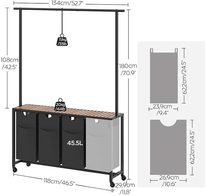 Laundry Sorter 4 Section, Rolling Laundry Hamper