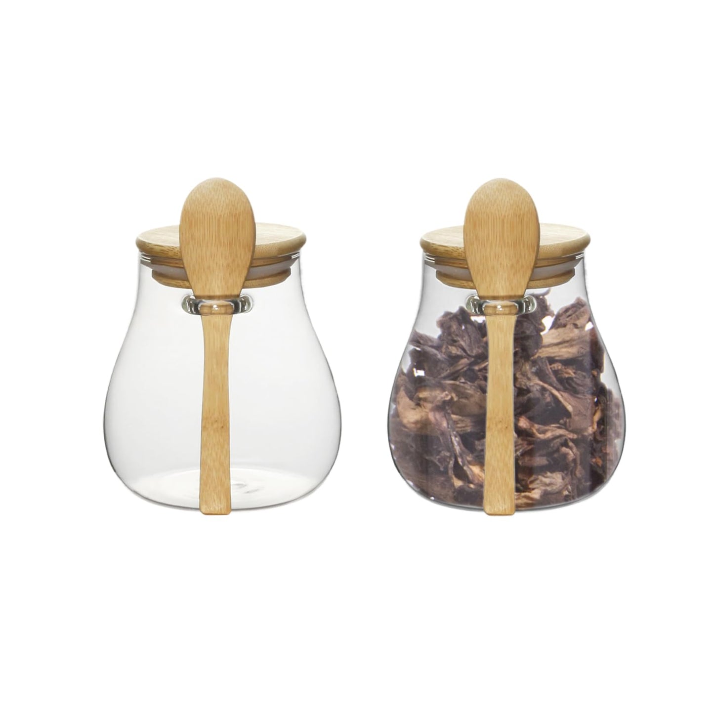 wangsdjy Glass Storage jars with Bamboo Lids and Spoon -16 oz Airtight Storage Containers Glass jar,Wide Mouth,Leak-Proof,Comes Suitable for Coffee Beans, Tea Leaves,Grains, Dried Fruits (Small2PCS)