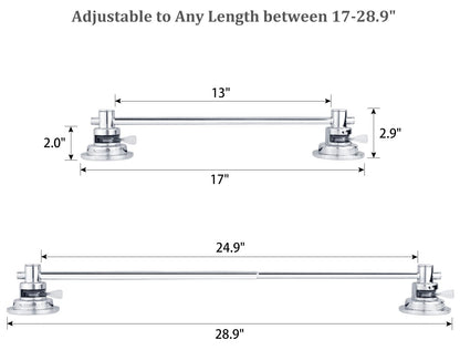 Sneatup Suction Cup Extendable 17-29" Stainless Steel Towel Bar (Chrome Plating)