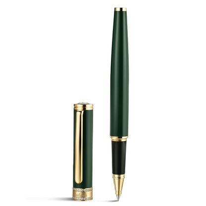 BEILUNER Green Lacquer Rollerball Pen, Diamond-Studded Cap Design, 24K Gold Trim, Noble and Elegant, Schneider Ink Refill, Best Pen Gift Set for Women & Men, Professional, Business Office, Nice Pens