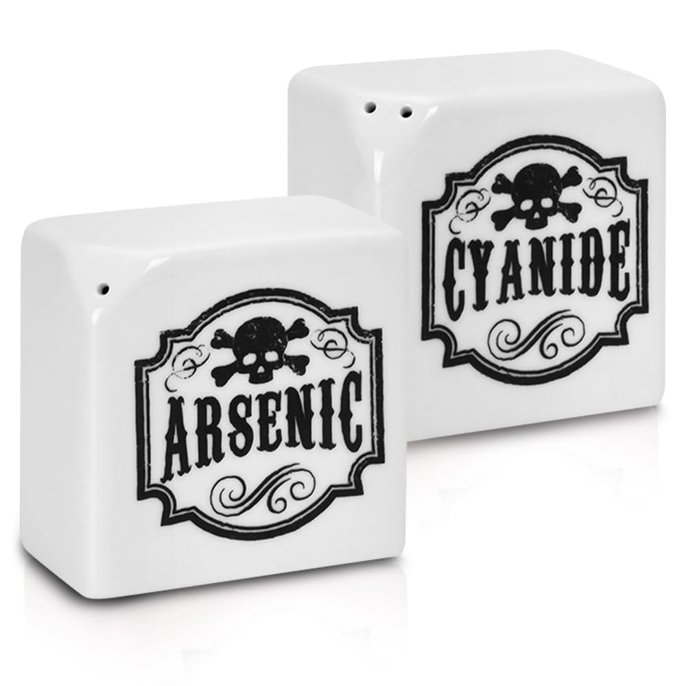 Funny Salt and Pepper Shakers - Arsenic and Cyanide Halloween Decor, Spooky Goth Decor, Gothic Home Decor, Witch Kitchen Accessories, Oddities and Curiosities - Gothic Decor (White)