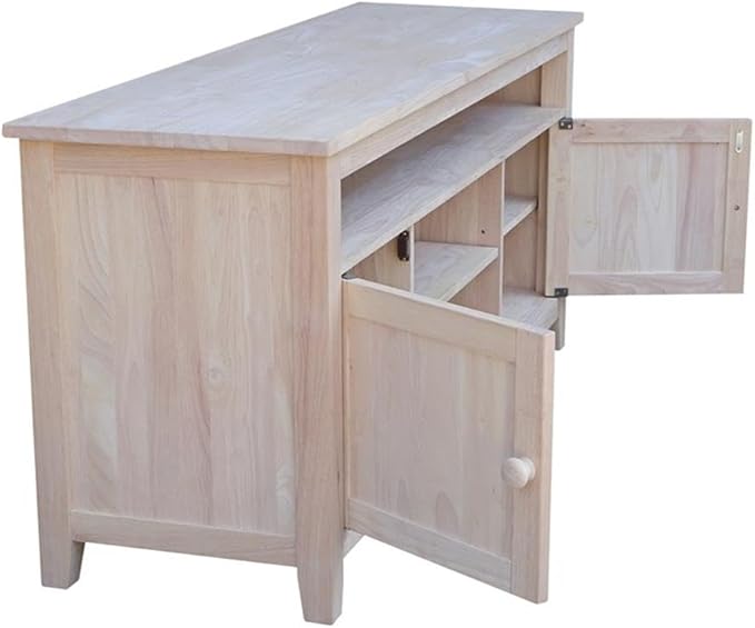 Entertainment TV Stand with 2 Doors Unfinished Solid Parawood 57"W x 18"D x 26"H