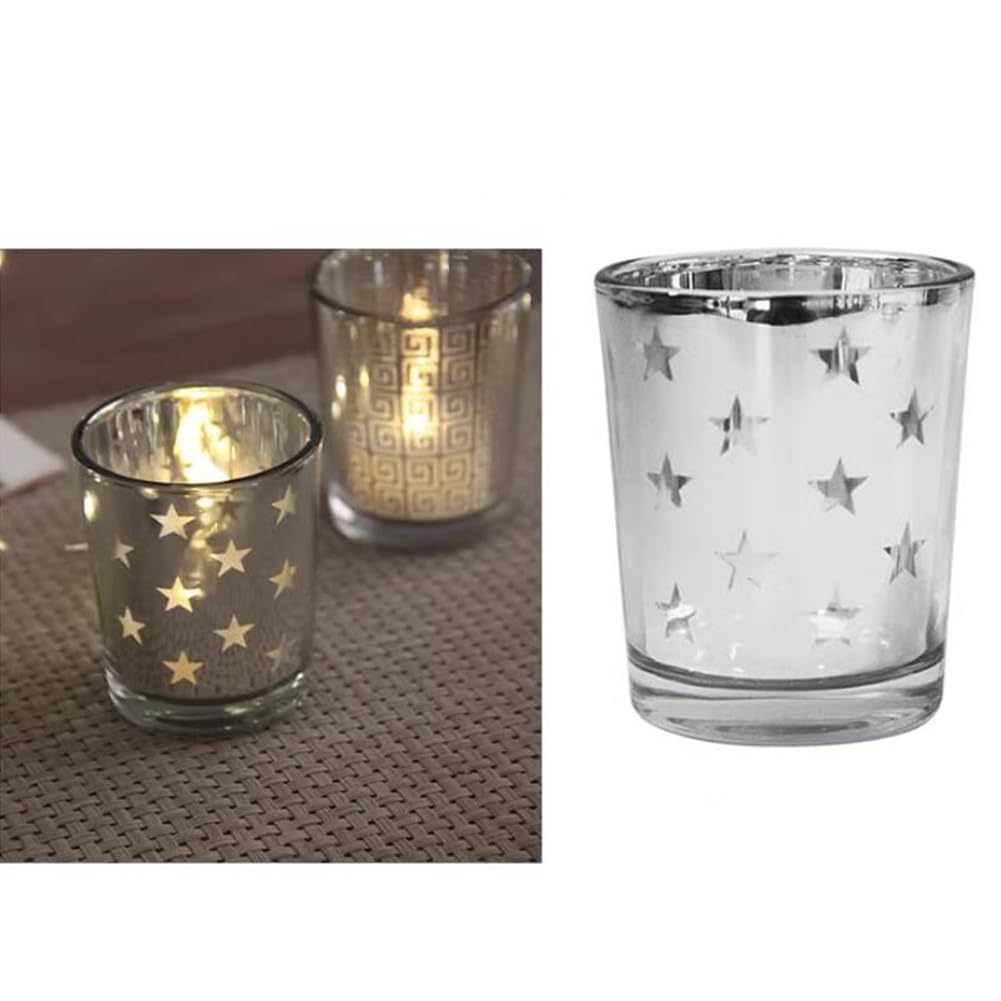 QIAOIDEA Mercury Votive Candle Holder Set of 6, Star Design Silver Mercury Glass Tealight Candle Holders, Perfect for Home, Parties, and Wedding Décor