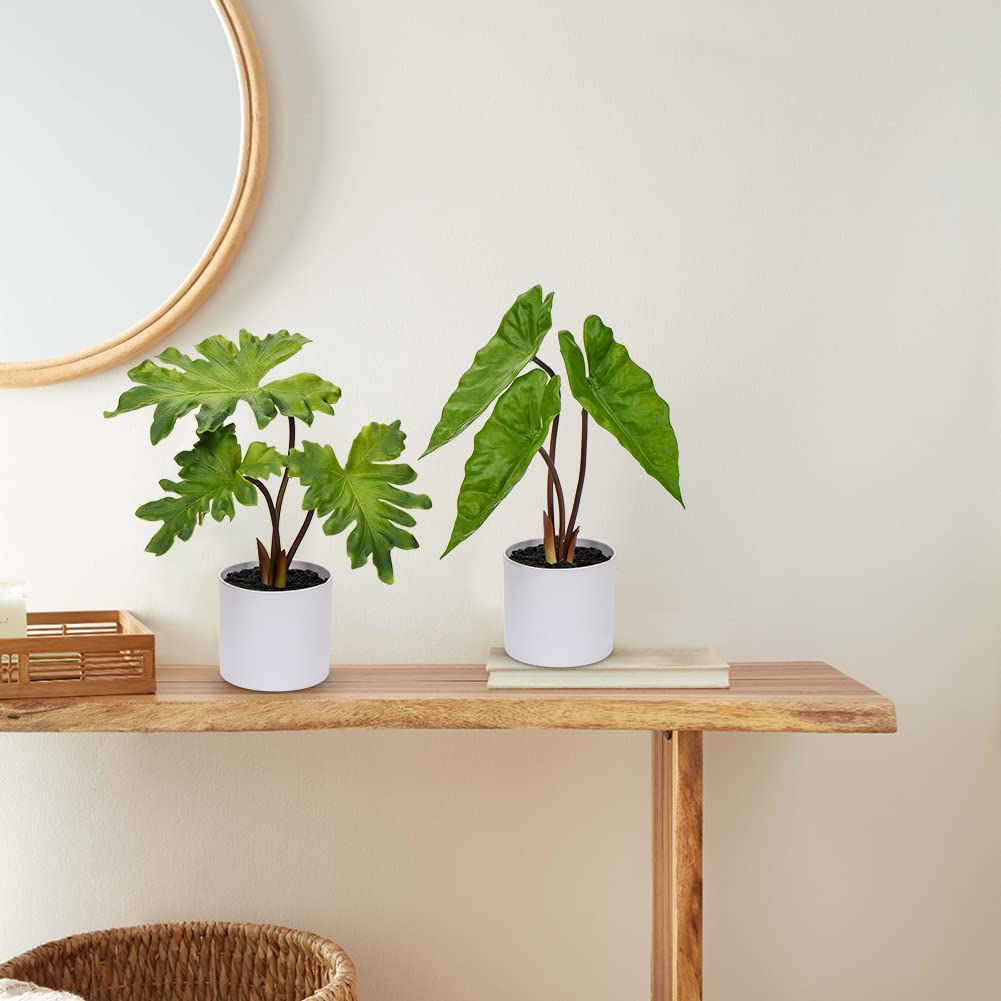 Hollyone Fake Plants Set of 2 Artificial Potted Plants Faux Plants Begonia Plants in White Pots Real Touch Leaves for Office Table Desk Shelf Bathroom Bedroom Greenery Decoration Home Indoor Decor