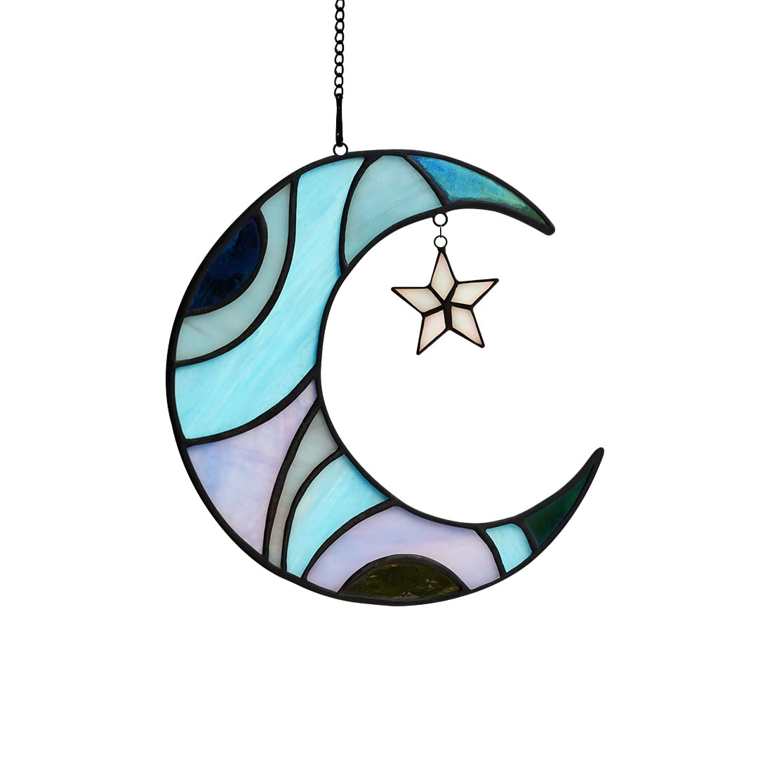 HAOSUM Stars and Moon Stained Glass Suncatcher - Window Decor Gift for Home Indoor - Crescent Moon and Star Decorations for Women