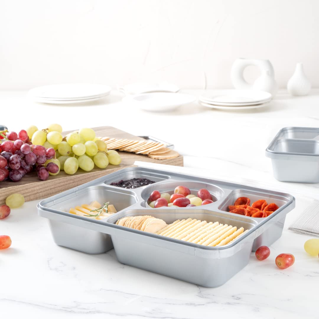 Restaurantware-Futura 63 Ounce Meal Prep Containers With Lids, 100 Tamper-Evident To Go Containers - Microwavable, Disposable, Silver Plastic Food Containers With Lids, For Take Out or Lunches