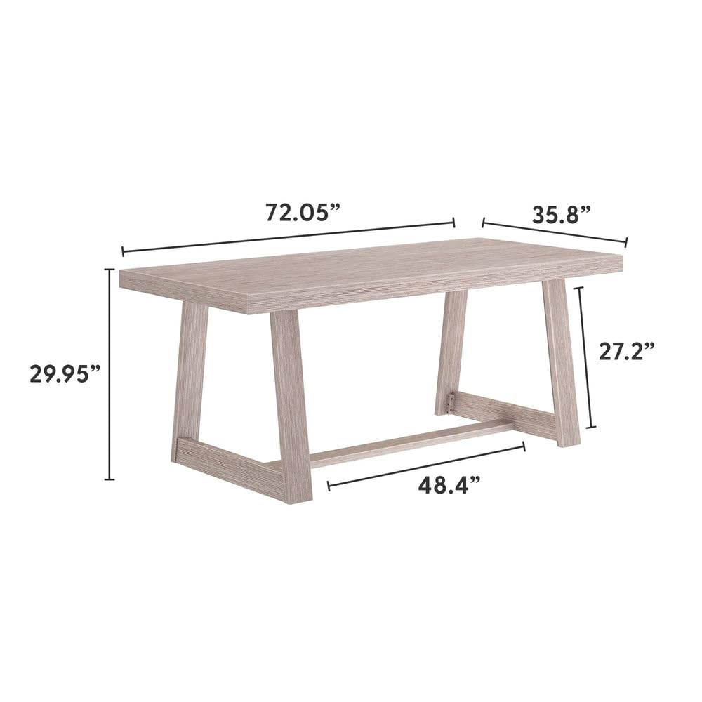 Plank+Beam 72 Inch Farmhouse Dining Table, Solid Wood Rustic Kitchen Table, Large Wooden Rectangular Dinner Table for Dining Room, Home Office, Living Room Furniture, Easy Assembly, Seashell Wirebrush