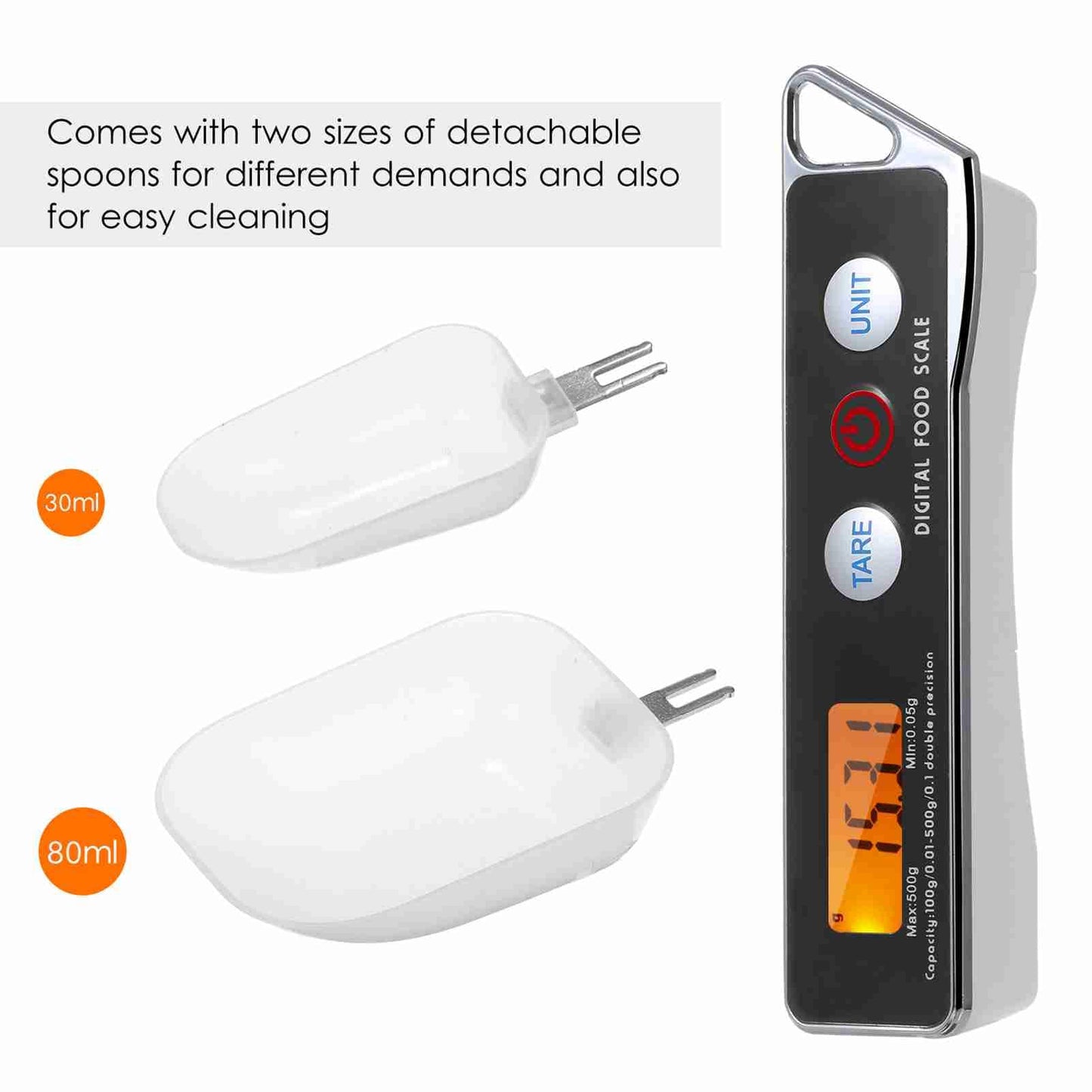 Digital Spoon Scale Electronic Measuring Spoon Scale with LCD Display, Electronic Measuring Spoon Scale Food Tare Function Capacity 0.05g to 500g g Kitchen Food Weighing Spoon Scale (Black)