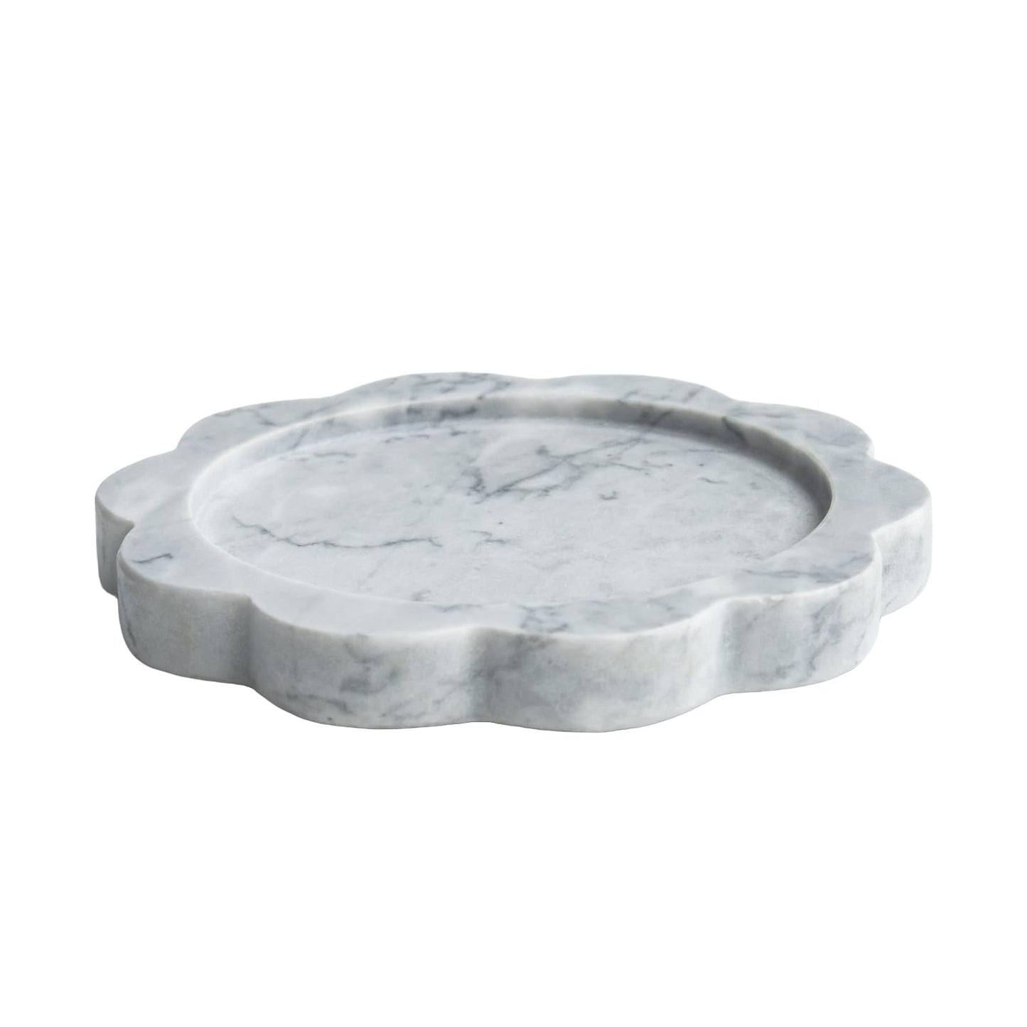 Natural Marble Candle Holder, Elegant Marble Scalloped Tray for Countertop, Solid Feel, Smooth Finish, Catchall for Jar Pillar Candles, Perfume, Key, Jewelry Dish, 6.3" Diameter