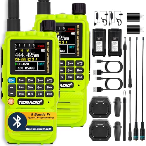 TIDRADIO TD-H3 GMRS Radio Handheld,Type C & Wireless Programming 8-Band Long Range Walkie Walkies Rechargeable Portable Two Way Radios Air Band, Frequency Match, DTMF Lock, NOAA FM AM- Full Kit 2Pack