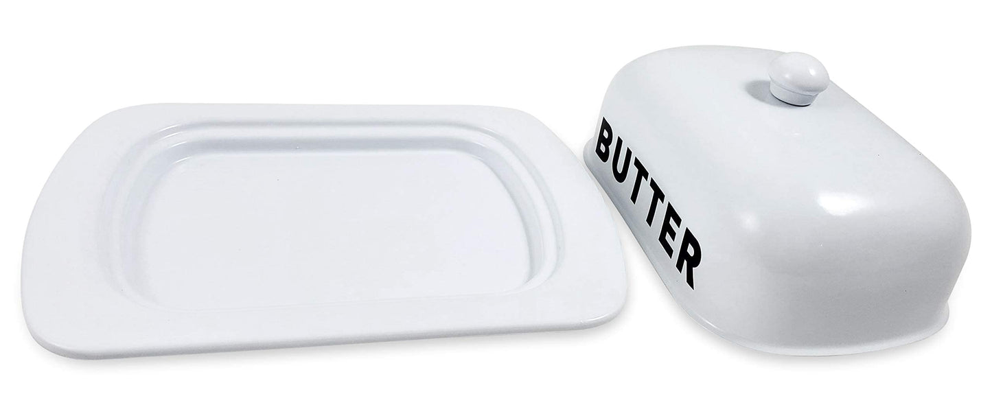 Metal Storage Canisters and Containers for Home and Kitchen Organization, Function, and Decor (White Butter Dish)