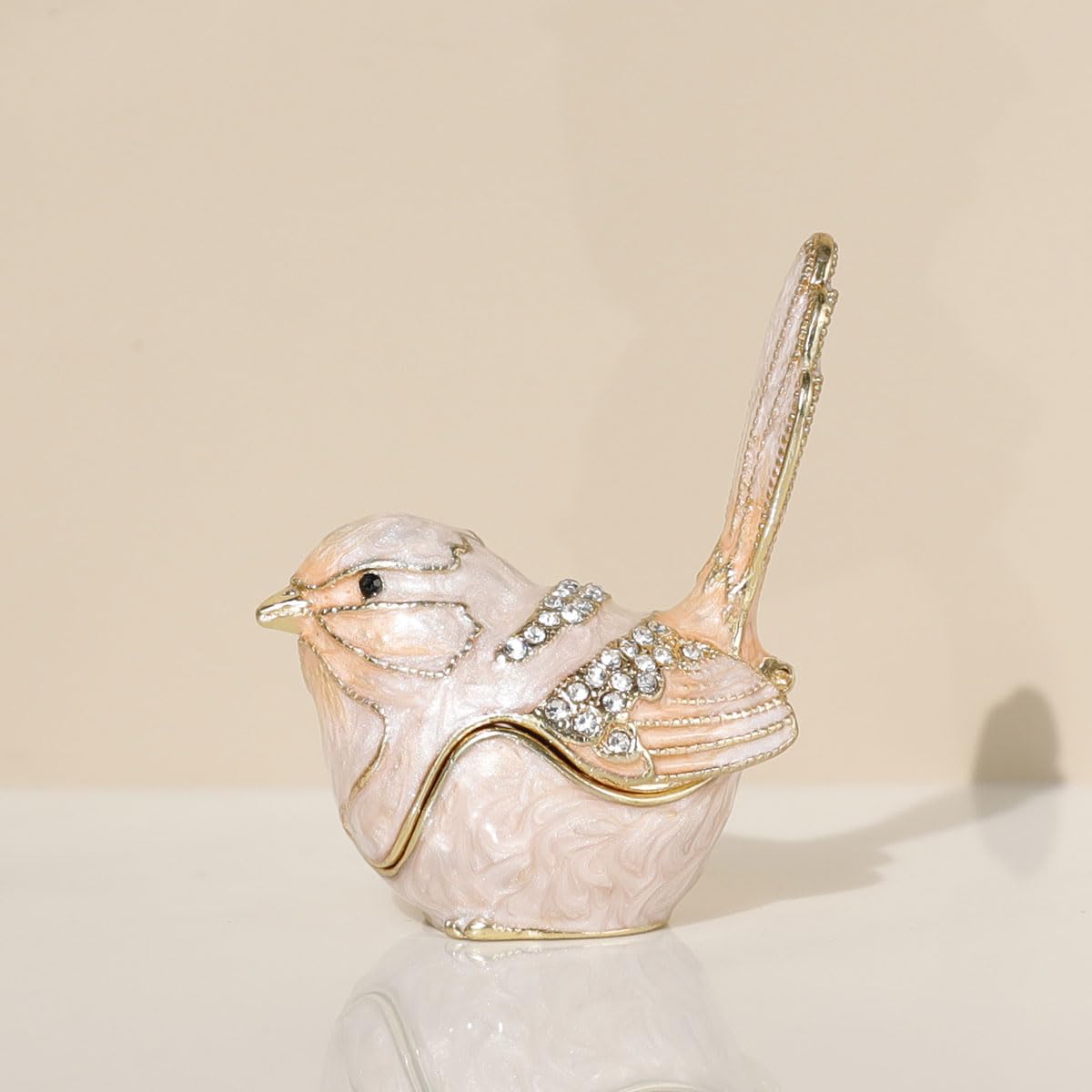 SIQIZHOU Bird Trinket Box Golden Crystal Enameled Hand-Painted Hinged Animal Jewelry Box, Elegant Home Decor & Unique Gift for Bird Lovers decor for home
