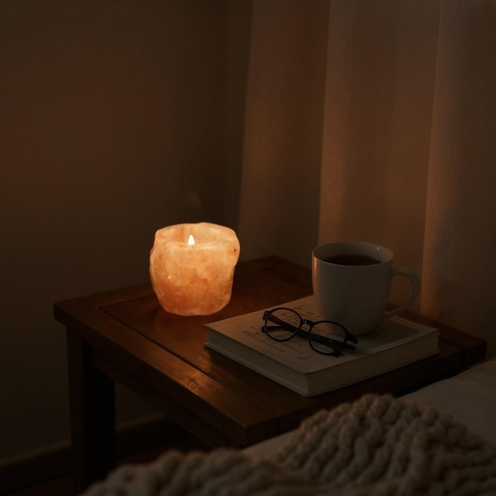 Natural Himalayan Salt Candle Holder, Pink Crystal Tealight Votive, Hand Carved, 3 x 3 x 2.5 Inches, 1-2 Pounds