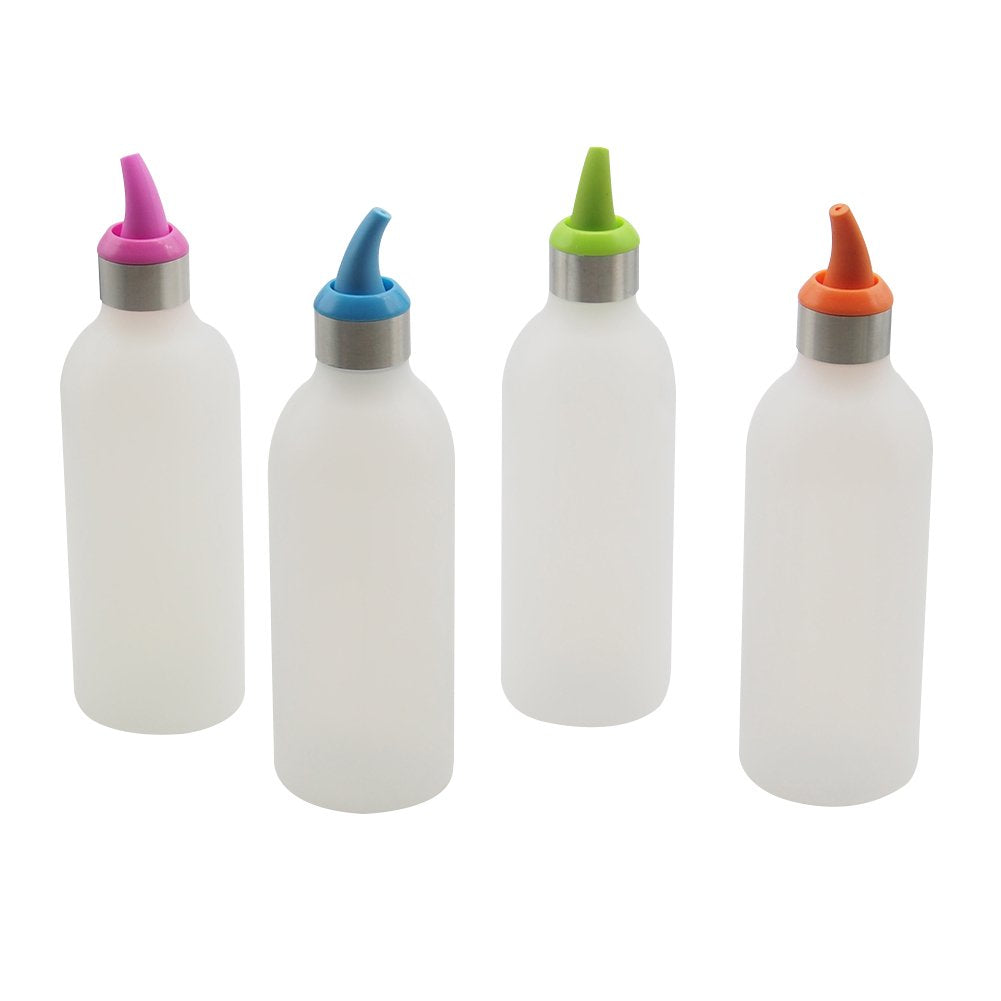 Lancoon 4Pcs Squeeze Condiment Bottles 450ml/16oz Plastic Sauce Dispenser Bottle for Hot Sauce BBQ Ketchup Syrup Salad Dressing Mustard Olive Oil