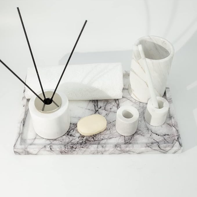 Real Luxurious Vanity Tray Natural Genuine Marble Storage Tray