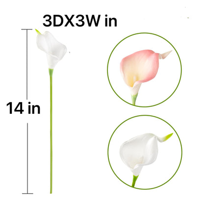Floral Kingdom 20 Pack Artificial Calla Lily Flowers 14 Inch White - Real Touch Faux Flowers for Home Decor, Table Centerpieces, Entryway Consoles and Weddings