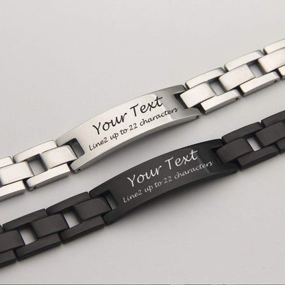 howson london Personalised Men's Magnetic Bracelet Name Engraved Bracelet with Gift Box Titanium Steel Magnet Wristband for Daddy Gifts for Christmas (Silver)