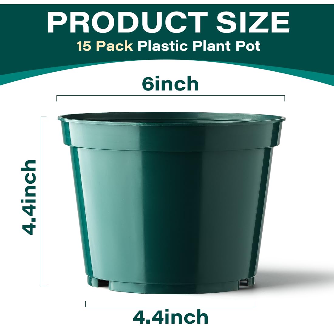 BTPLASTIK 15 Pack 6 Inch Plant Pots with Drainage Holes, Sturdy Plastic Nursery Pots for Plants, Thickened Flower Pots for Indoor Outdoor Planting Transplanting, Succulents, Seedlings, Green