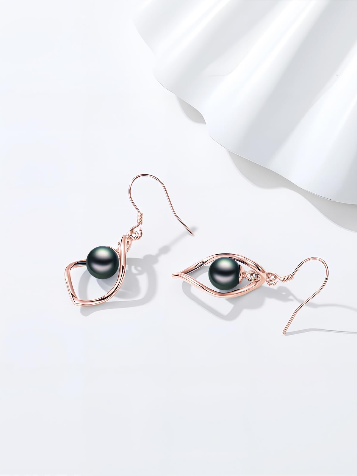 KANNSOAR Tahitian Black Pearl 6MM AAAA 18K White Gold Plated Sterling Silver Dangle Drop Earrings for Women Wife Mom Girlfriend Valentine Jewelry Gift for Anniversary Her Birthday(Rose Gold)