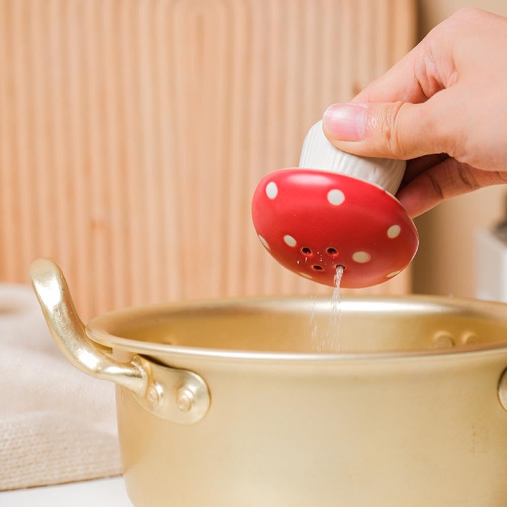Sizikato 2pcs Porcelain Salt and Pepper Shakers with Tray, Mushroom Shape