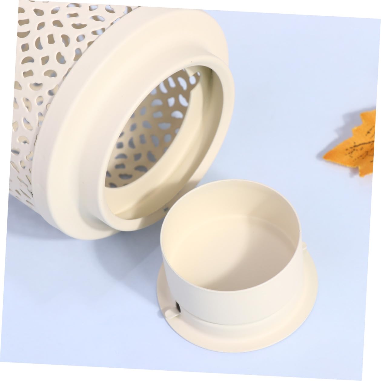 Garneck Iron Art Hollow-Out Candle Stand Decorative Candlestick Holder White Metal Lantern for Restaurant Tabletop Adornment Home Dining Decor
