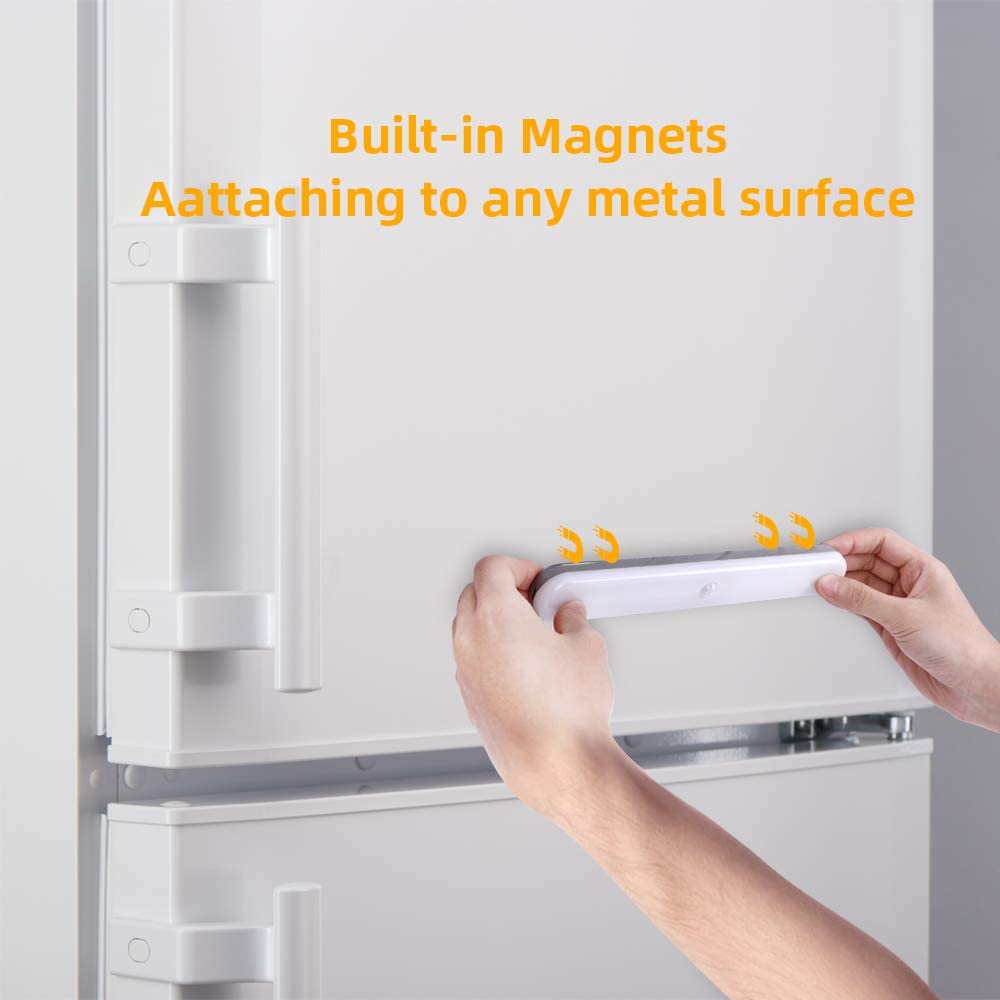 OUSFOT Cabinet Lighting 4 Pieces 20 LEDs Wireless Under Cabinet Light with Motion Sensor USB Rechargeable Battery Wardrobe Lighting Warm White Stick on for Cabinets, Stairs, Kitchen