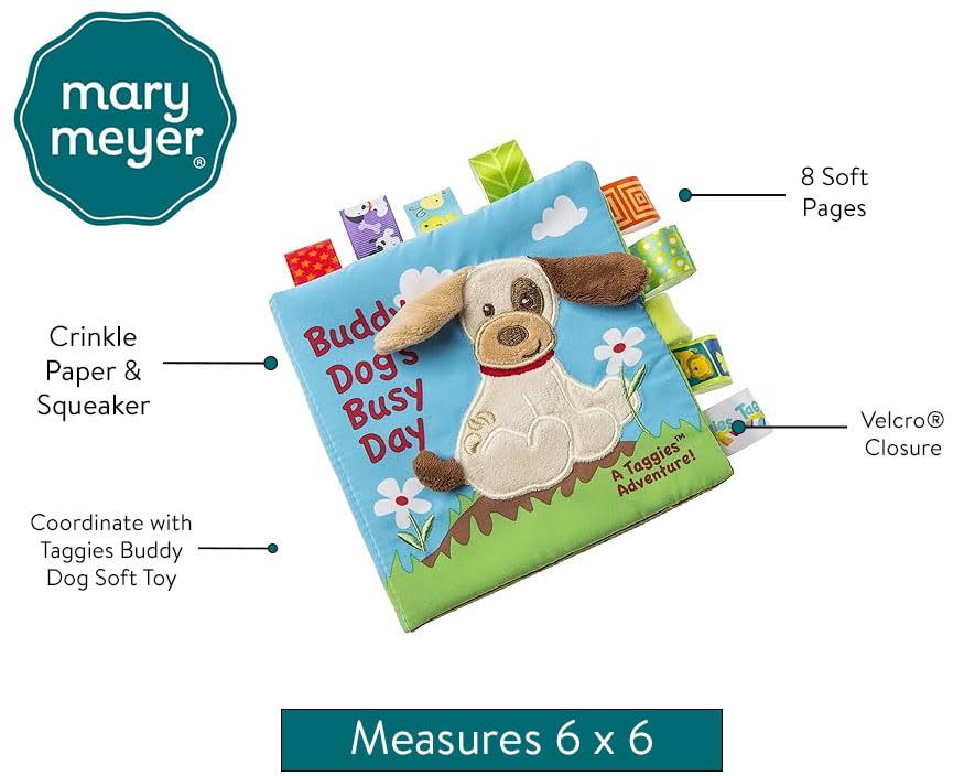 Taggies Touch & Feel Soft Cloth Book with Crinkle Paper and Squeaker, Buddy Dog
