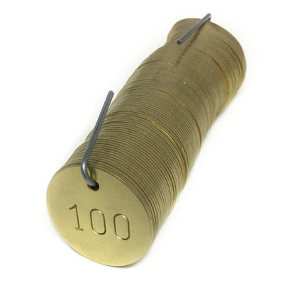 Brass Tags, Numbered 001-100, 1.25" Round