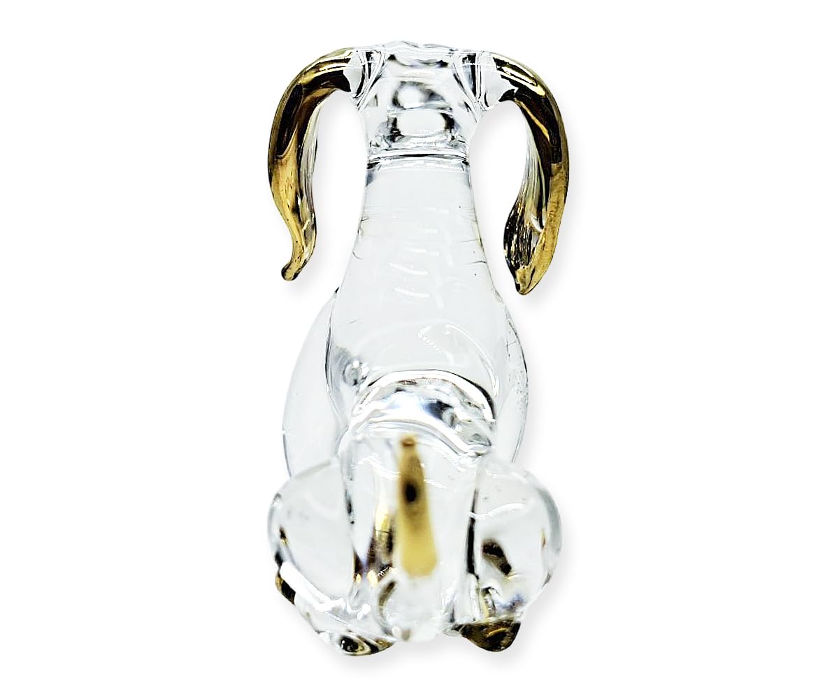 WitnyStore Tiny 2¼" Long Clear Gold Sitting Dachshund Figurine - Miniature Hand Blown Painted Glass Dogs Puppy Hound Canine Domestic Pet Animals Crystal Decorative Collectibles Figurines Décor Gifts