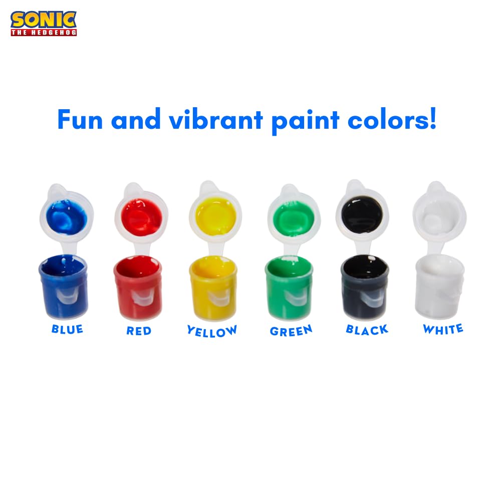 Innovative Designs Sonic The Hedgehog Canvas Paint Set for Kids with 3 Canvases, Acrylic Paint, Paintbrush, & Easel
