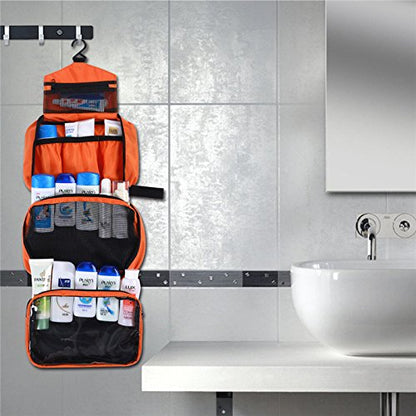 jiemei Hanging Toiletry Bag Waterproof, Travel Wash Bag for Men & Women with 4 Compartments, Foldable Compact Size, Super Durable Fabric