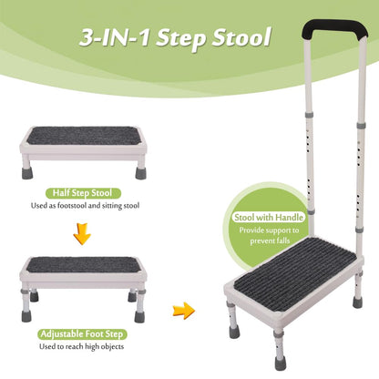 Medical Step Stool with Handle for Elderly Bed Steps for High Beds Adults Bedside Steps with Rail Safety Handicap Bed Stairs Seniors Adjustable Platform Heavy Duty Stepping Stool
