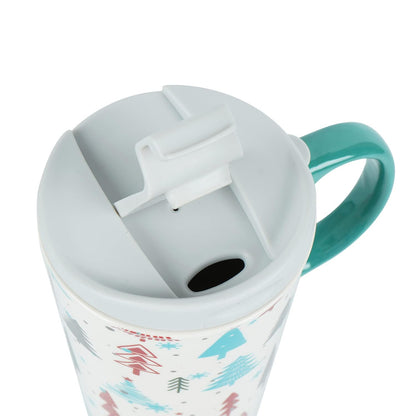 Topadorn Christmas Tree Ceramic Mug Coffee Cup with Spill-proof Lid and Box, 17 Oz.