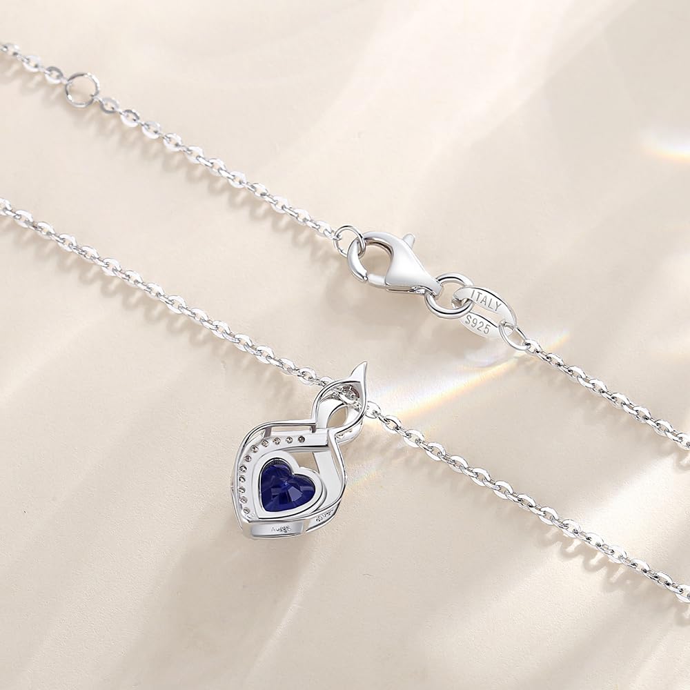 FANCIME Aquamarine Necklace 14K Solid White Gold Heart Pendant with Diamond March Birthstone Necklace Jewelry Gifts for Mom Women