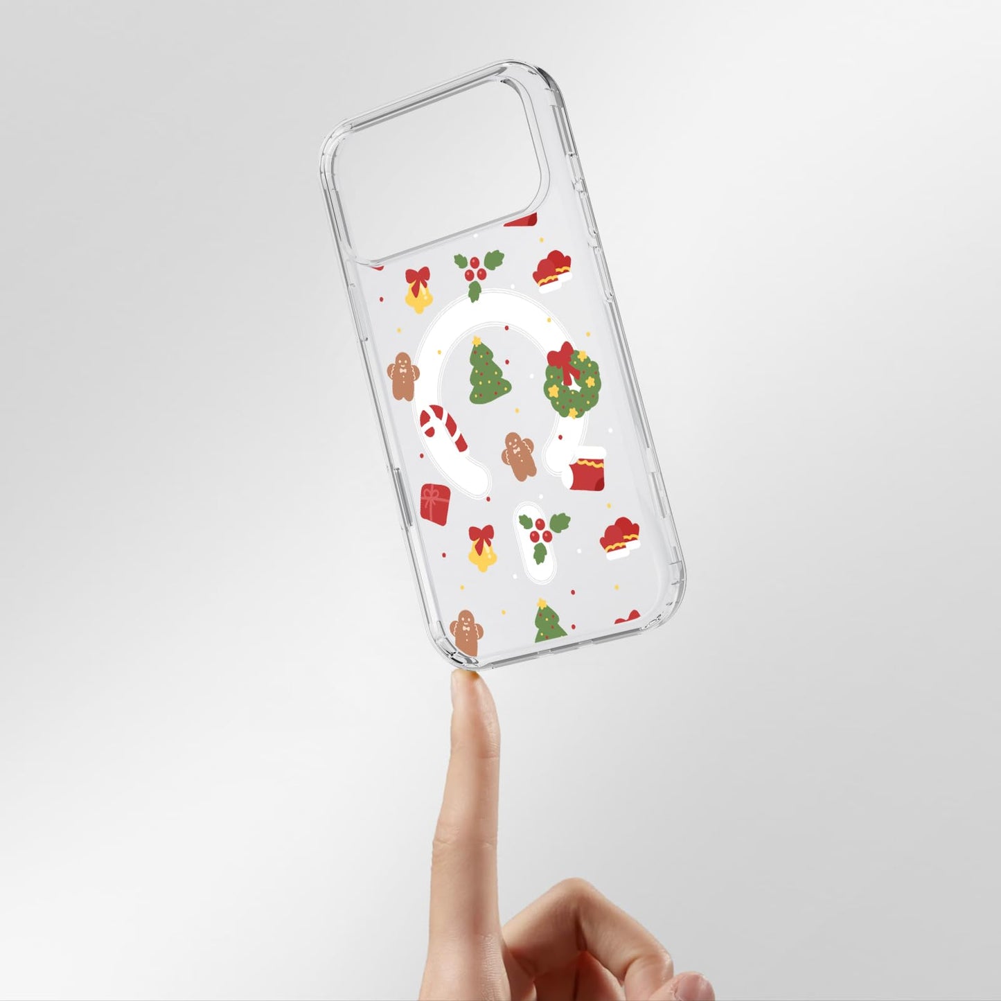 MAYCARI Christmas Phone Case for iPhone 17 Pro Max Compatible with Magnet Cute Wreath Candy Cane Clear Magnetic Phone Cover for Girls Women TPU Hard Back Shockproof Protective Case for Apple 17PM 6.9"