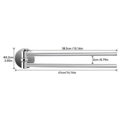 LANGPAI Brass Swinging Towel Bar 2-Arm Swing Out 180° Rotation Swivel Balance Towel Rod 16-Inch Wall Mounted Space Saving Towel Air-Drying Holder Chrome Finished
