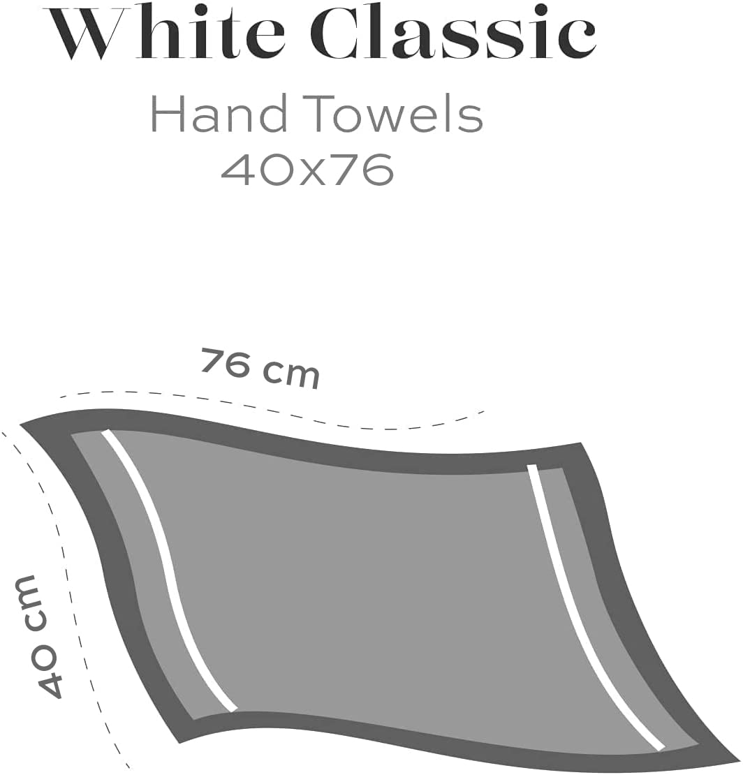 White Classic Luxury White Hand Towels, 100% Cotton Bathroom Hand Cloths Set of 6, Hotel Towels Extra 40x76 cm, Quality Towels Bathroom Sets for Hands | White, 6 Pack