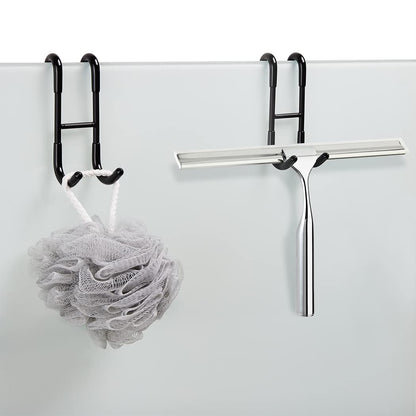 NINETREX Shower Door Hooks,Over Glass Door Hooks for Bathrooms Frameless Glass,Heavy Duty SUS 304 Stainless Steel Hook for Towels,Squeegee,Loofah,Shaver,Robe,2 Pack,Black