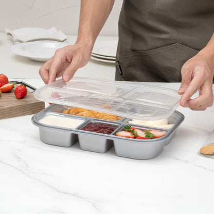 Restaurantware Futura 62 Ounce Meal Prep Containers With Lids 100 Tamper-Evident To Go Containers - Microwavable Disposable Silver Plastic Food Containers With Lids For Take Out or Lunches