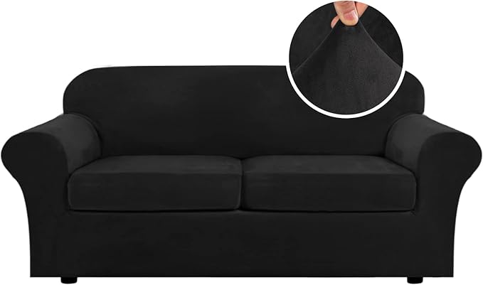 H.VERSAILTEX Real Velvet Plush 3 Piece Stretch Sofa Covers Couch Covers