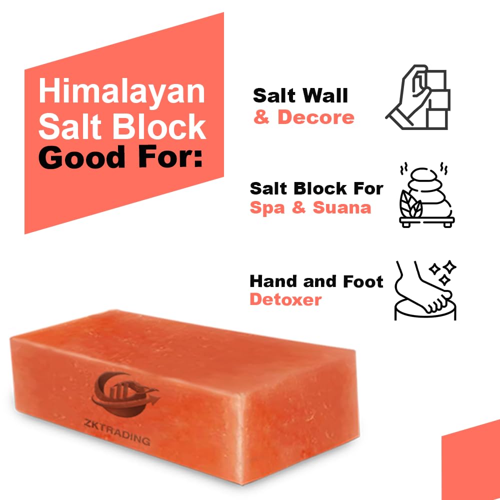 ZK Himalayan Salt Bricks 8"x4"x2" for Sauna and Spa - Extra Thick Pack of 6 Himalayan Pink Salt Tiles for Building Salt Wall, Bulk Salt Block for Home Décor & DIY Projects