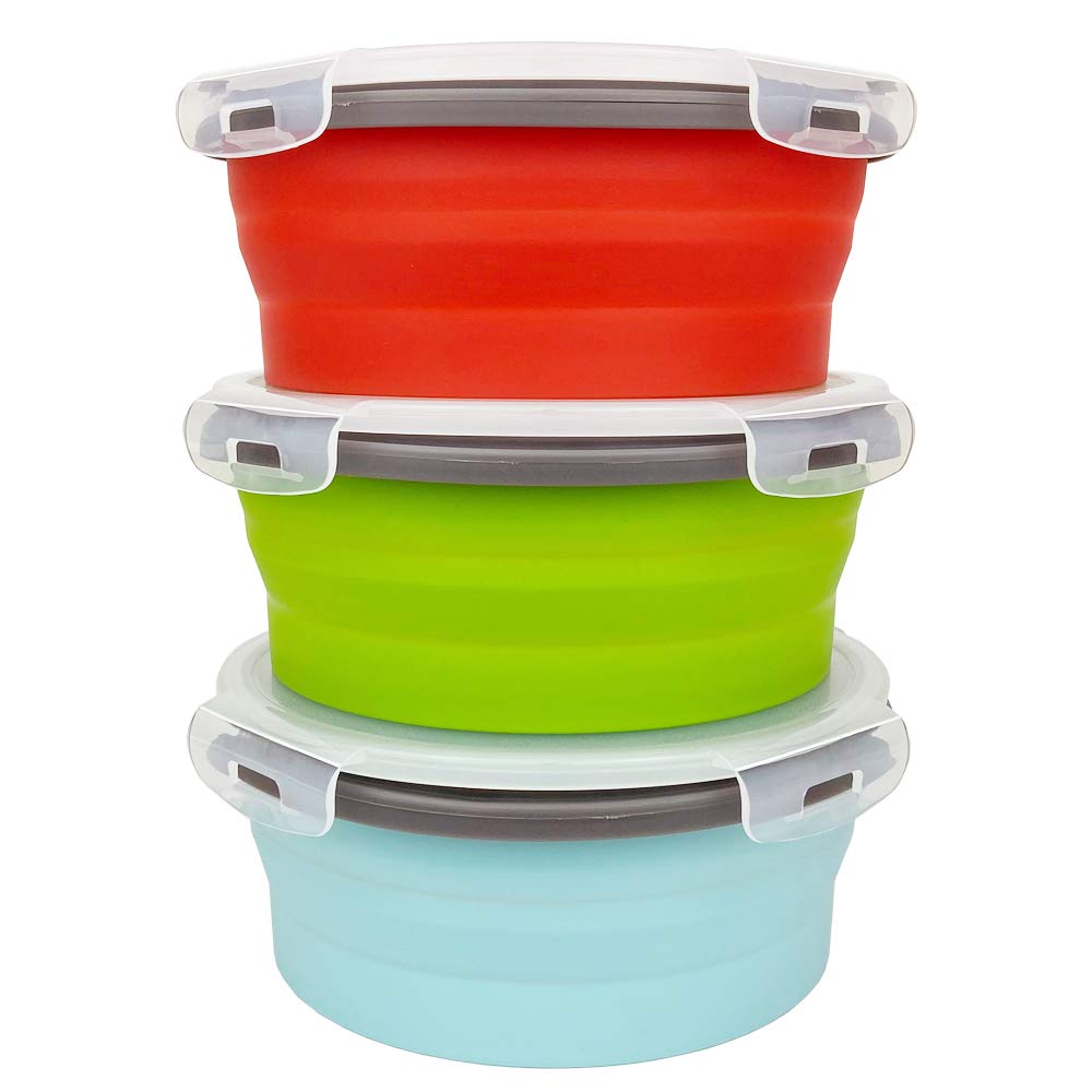 CARTINTS 1200ml Large Collapsible Food Containers Silicone Lunch Containers Silicone Leftover Food Containers, Ideal for Camping Travel, 3Pack