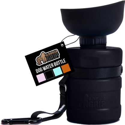 GORILLA GRIP Dog Water Bottle, Portable Water Bowl Dispenser for Dogs, 20 oz Leak Proof Pet Travel Squeeze Bottles, Food Grade Silicone, to Go Puppy Essentials, Hiking Camping Trip Accessories, Black